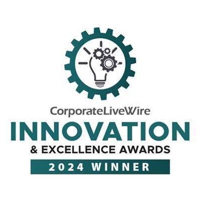 Logo for CorporateLiveWire Innovation and Excellence Awards, featuring a lightbulb and gears, with the text '2024 Winner' and 'Innovation & Excellence Awards' prominently displayed.